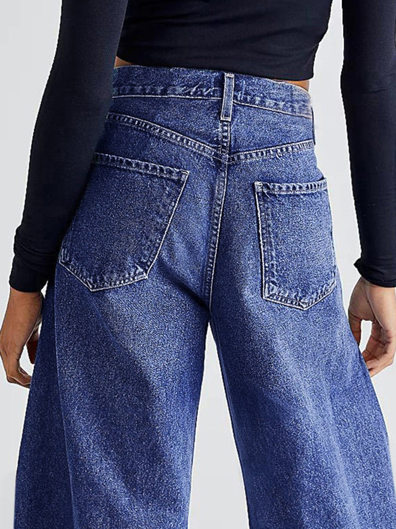 Hazel Blues® |  Raw Hem Wide Leg Jeans with Pockets