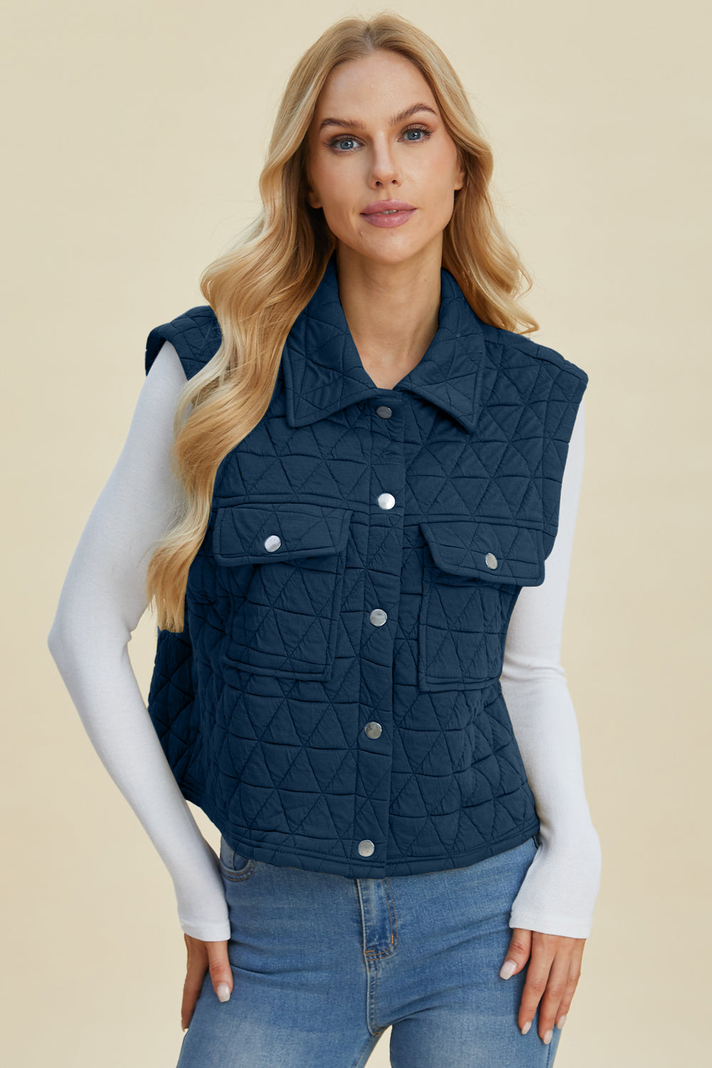 Hazel Blues® |  Double Take Pocketed Texture Snap Down Vest Coat