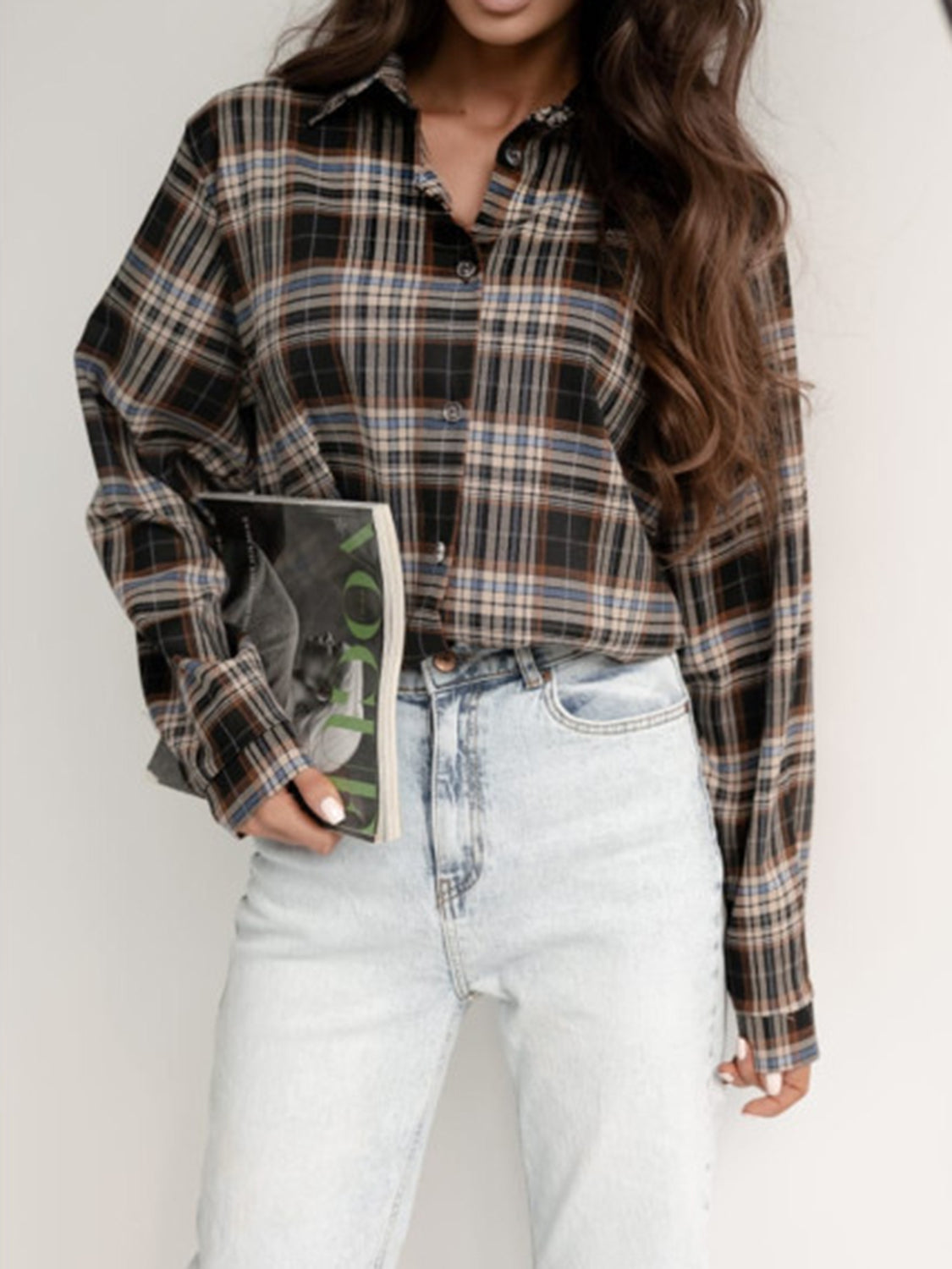 Hazel Blues® |  Plaid Collared Neck Long Sleeve Shirt