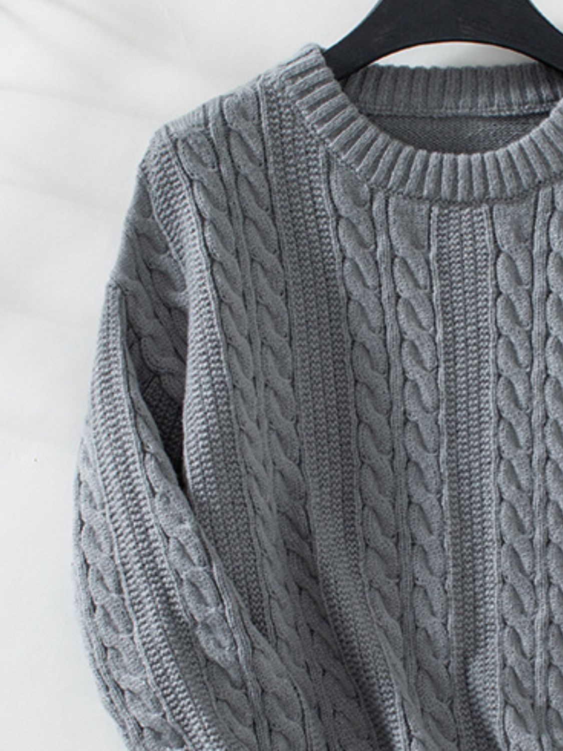 Hazel Blues® |  Cable-Knit Round Neck Long Sleeve Sweater