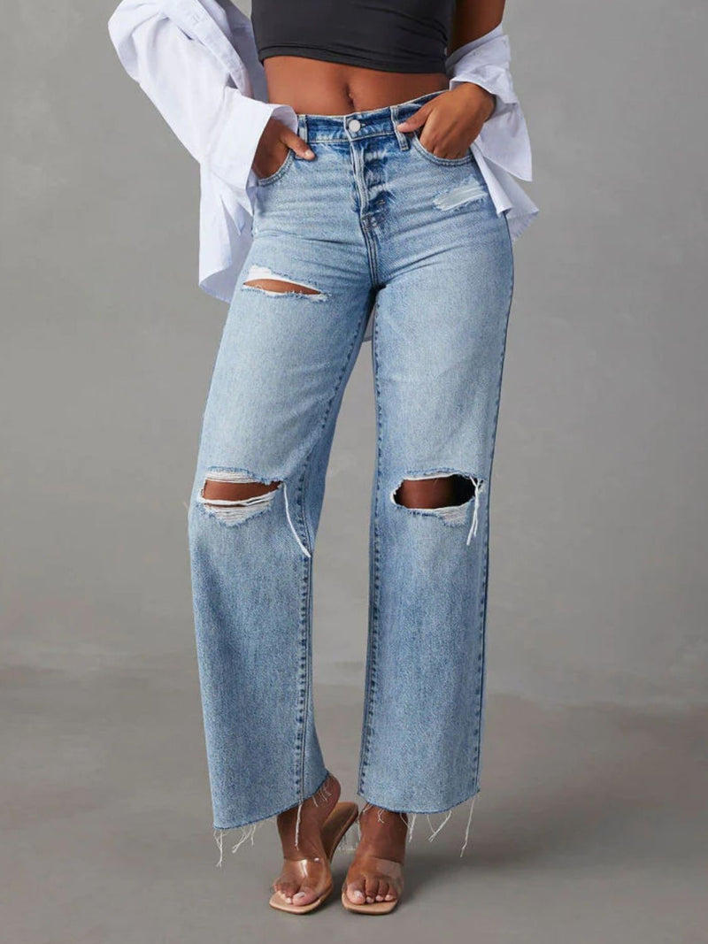 Hazel Blues® |  Distressed Straight Leg Jeans with Pockets