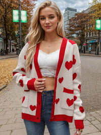 Hazel Blues® |  Heart Button Up Dropped Shoulder Long Sleeve Cardigan