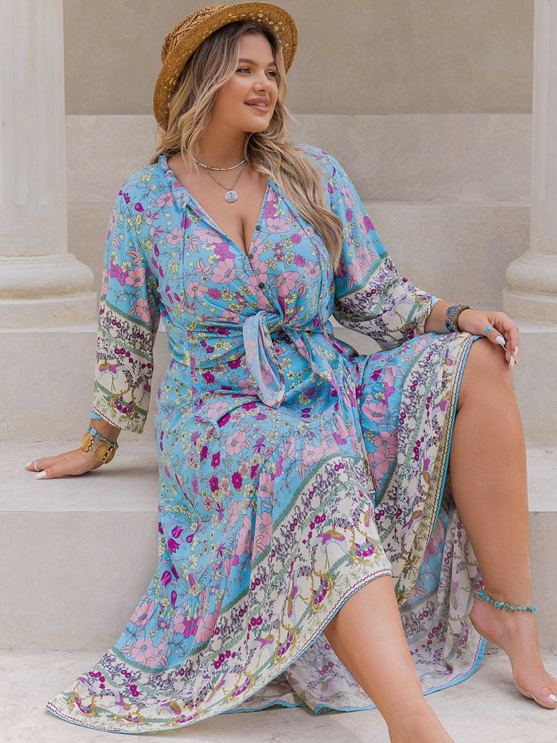Hazel Blues® | Printed Tie Neck Top and Skirt Set