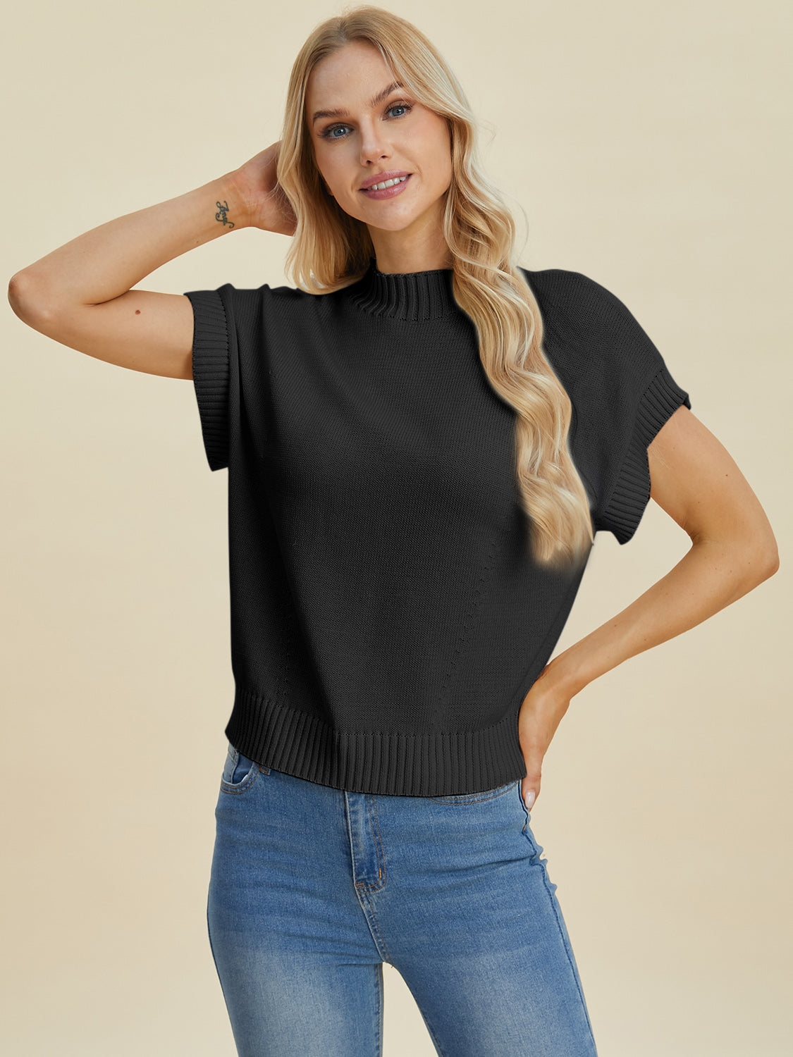 Hazel Blues® |  Double Take Mock Neck Short Sleeve Sweater