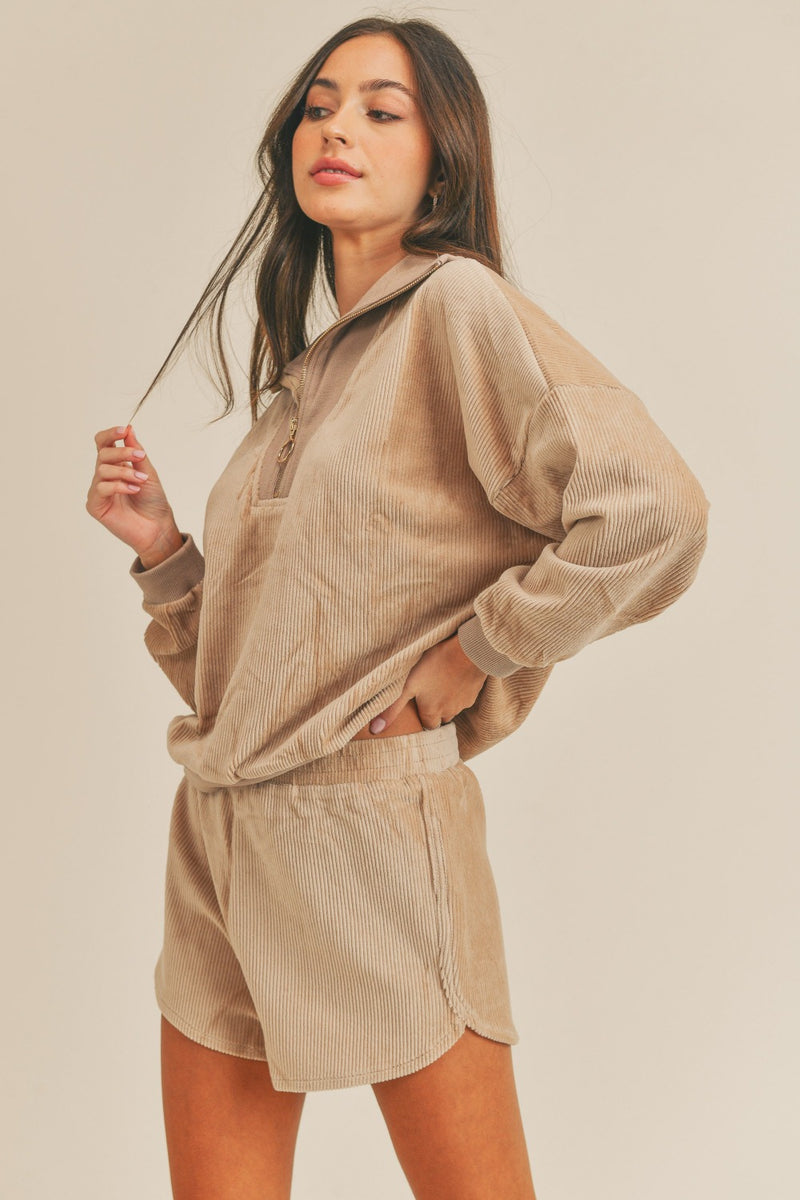 Hazel Blues® |  MABLE Corduroy Half Zip Top and Shorts Set