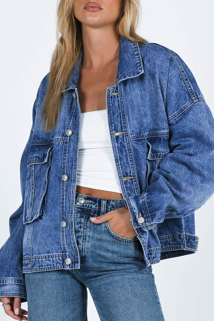 Hazel Blues® |  Collared Neck Button Up Denim Jacket