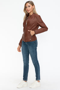 Hazel Blues® |  Snobbish Faux Leather Biker Jacket with Side Zip Pockets