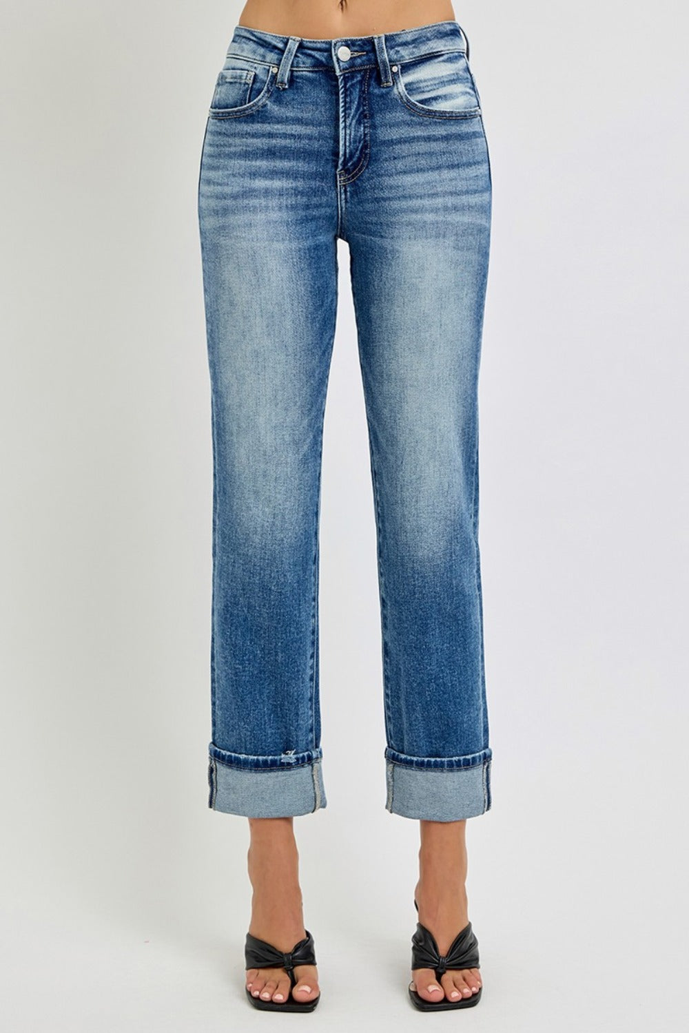 Hazel Blues® |  RISEN High Rise Crop Straight Roll Up Jeans