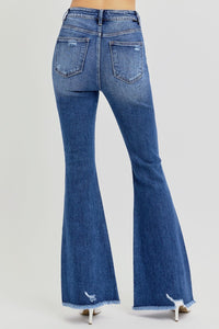 Hazel Blues® |  RISEN High Rise Distressed Raw Hem Flare Jeans