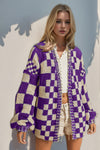 Hazel Blues® |  Double Take Open Front Checkered Drop Shoulder Cardigan