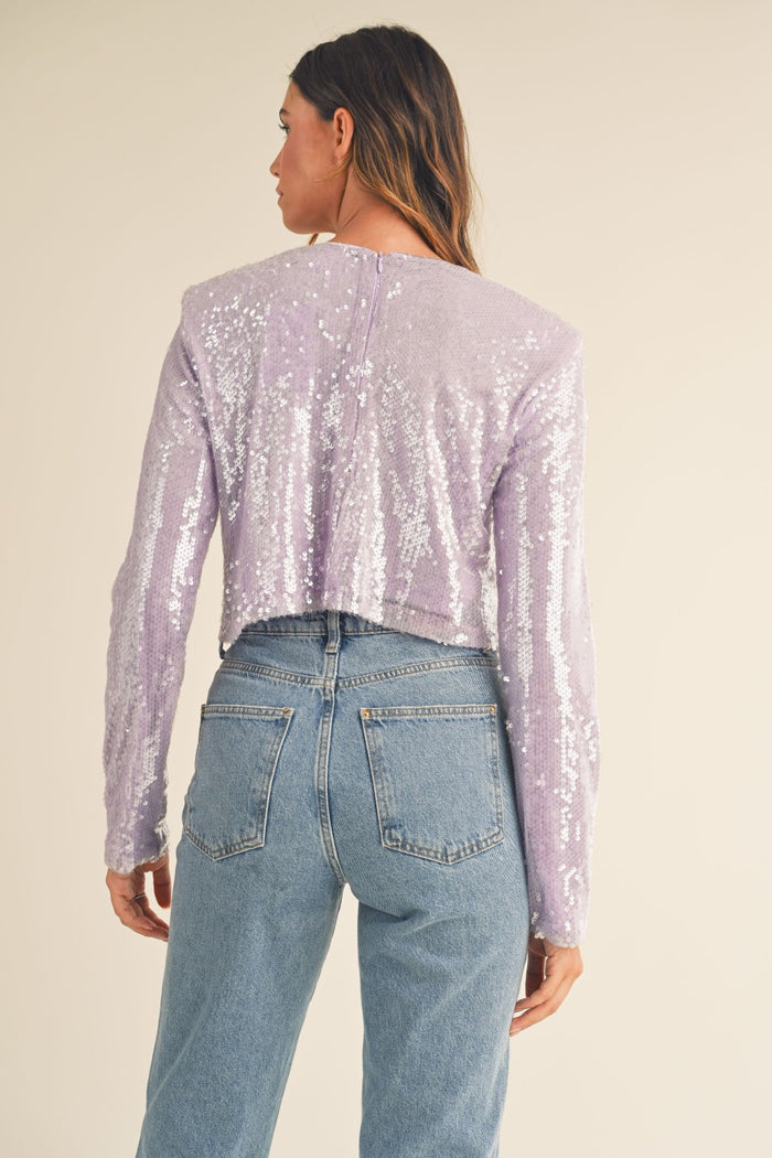 Hazel Blues® |  MABLE Shoulder Padded Sequin Crop Top