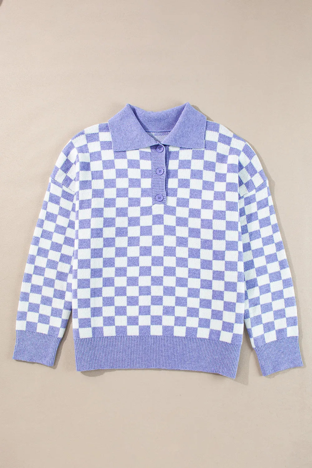 Hazel Blues® | Checkered Collared Neck Long Sleeve Sweater