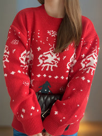 Hazel Blues® |  Christmas Element Round Neck Long Sleeve Sweater