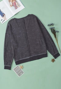 Hazel Blues® |  Waffle-Knit Notched Long Sleeve Sweatshirt