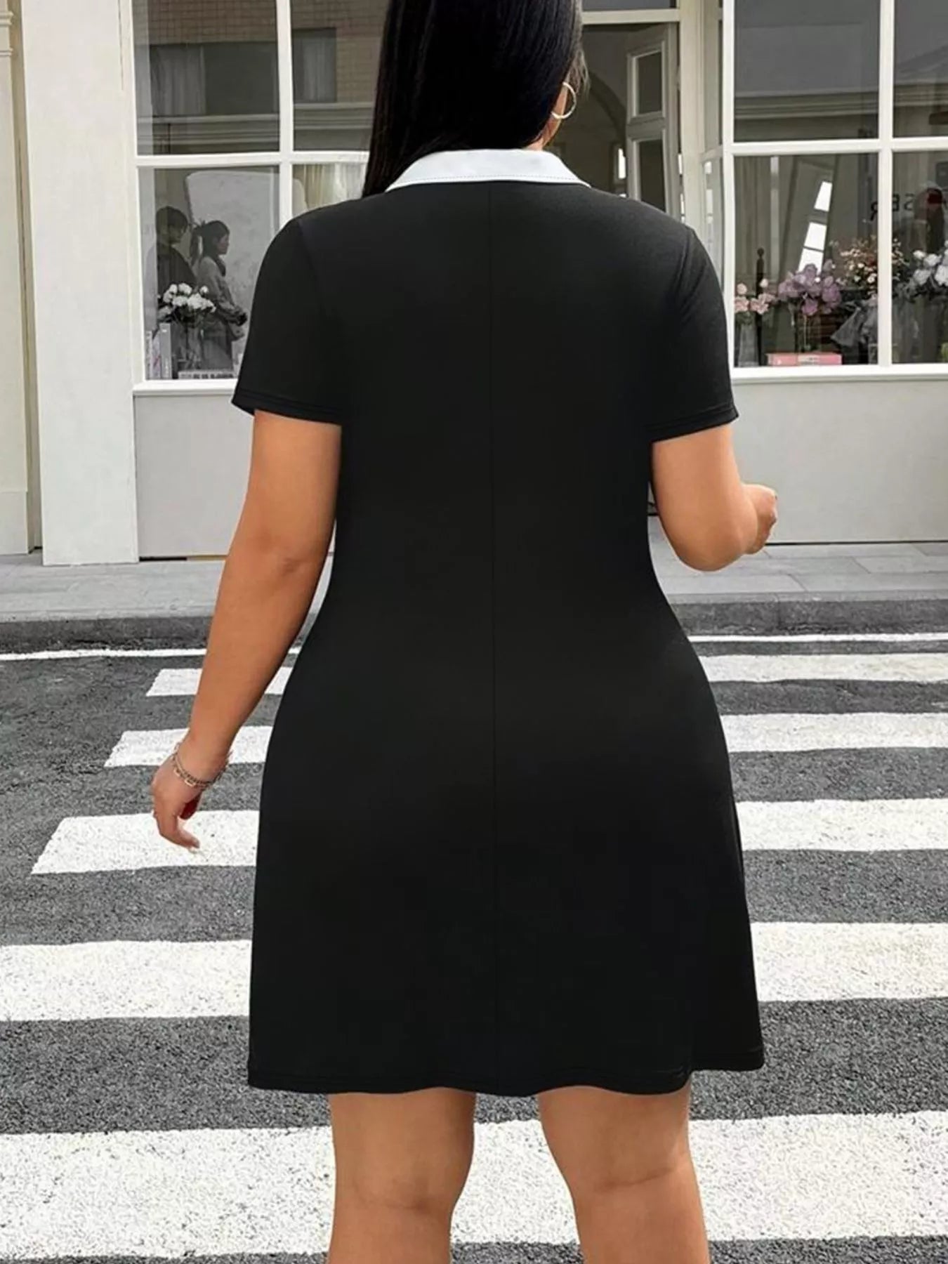 Hazel Blues® | Plus Size Contrast Collar Bodycon Mini Dress