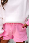 Hazel Blues® |  Strawberry Pink Color Block Pullover and Lace-up Elastic Waist Shorts Set