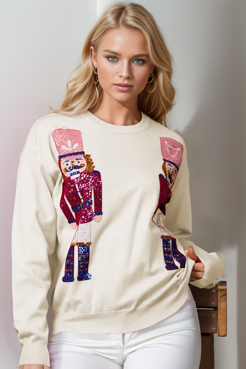 Hazel Blues® |  Double Take Nutcracker Sequin Long Sleeve Sweater