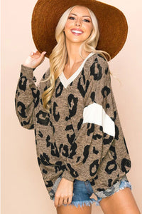 Hazel Blues® |  Leopard V-Neck Long Sleeve Blouse