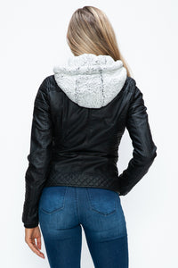 Hazel Blues® |  YMI Faux Layered Double-Zipper Jacket with Fuzzy Hood