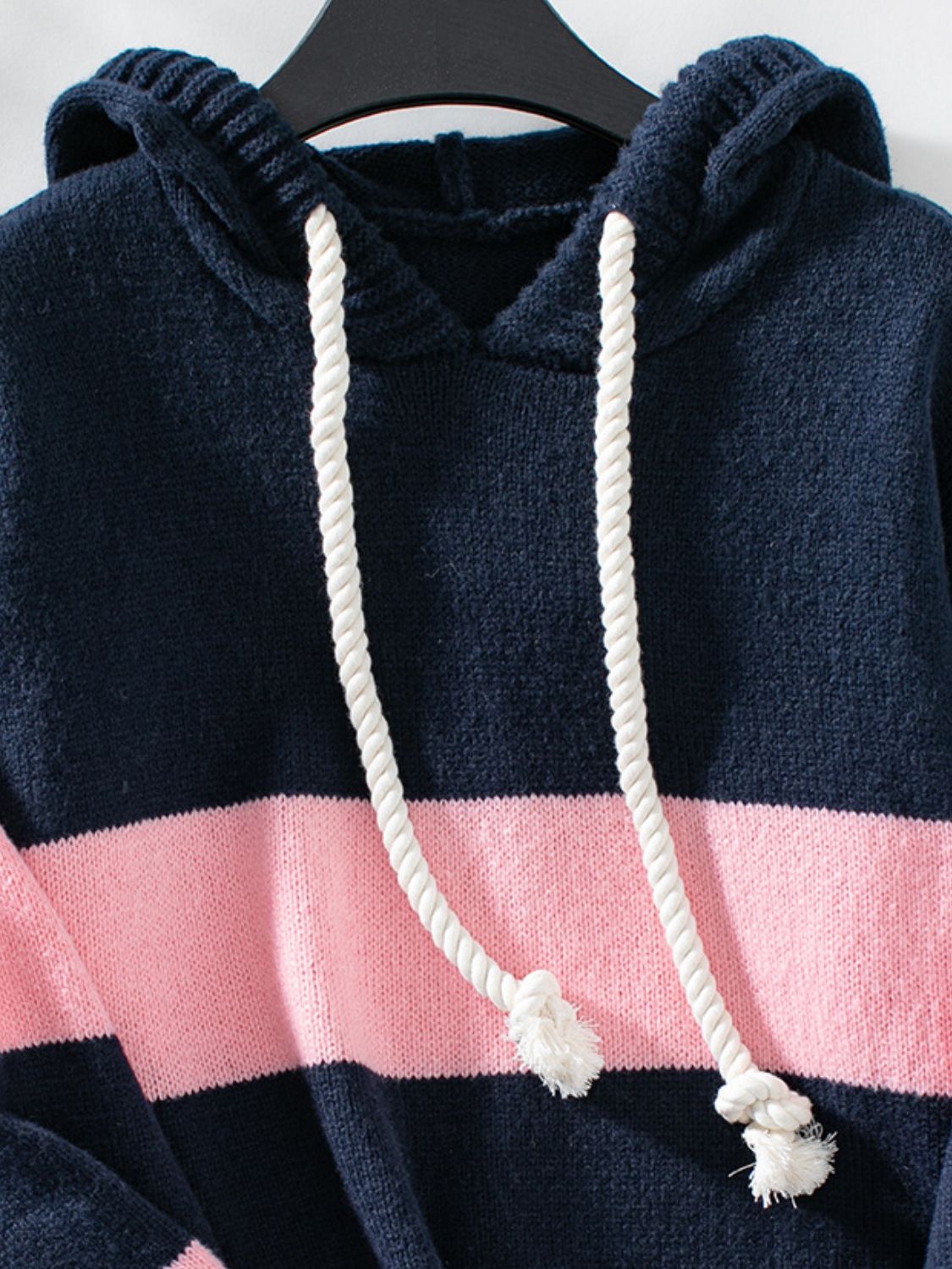 Hazel Blues® |  Drawstring Contrast Stripe Dropped Shoulder Hooded Sweater