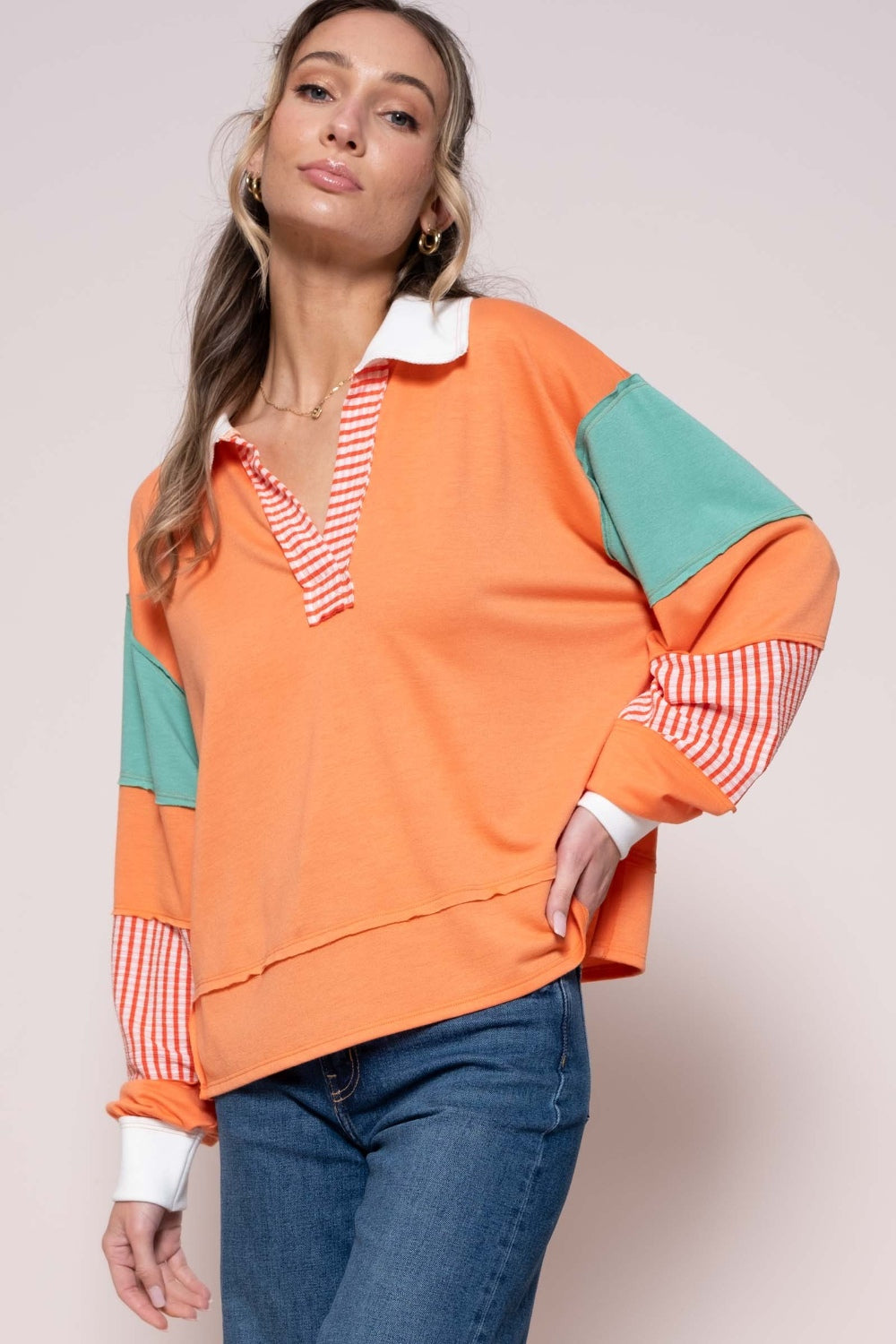 Hazel Blues® |  Hailey & Co Color Block Top with Striped Panel