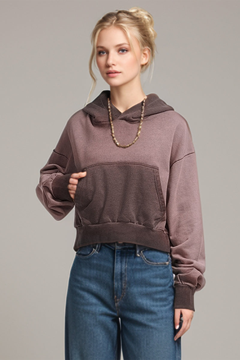 Hazel Blues® |  Basic Bae Kangaroo Pocket Long Sleeve Cropped Hoodie