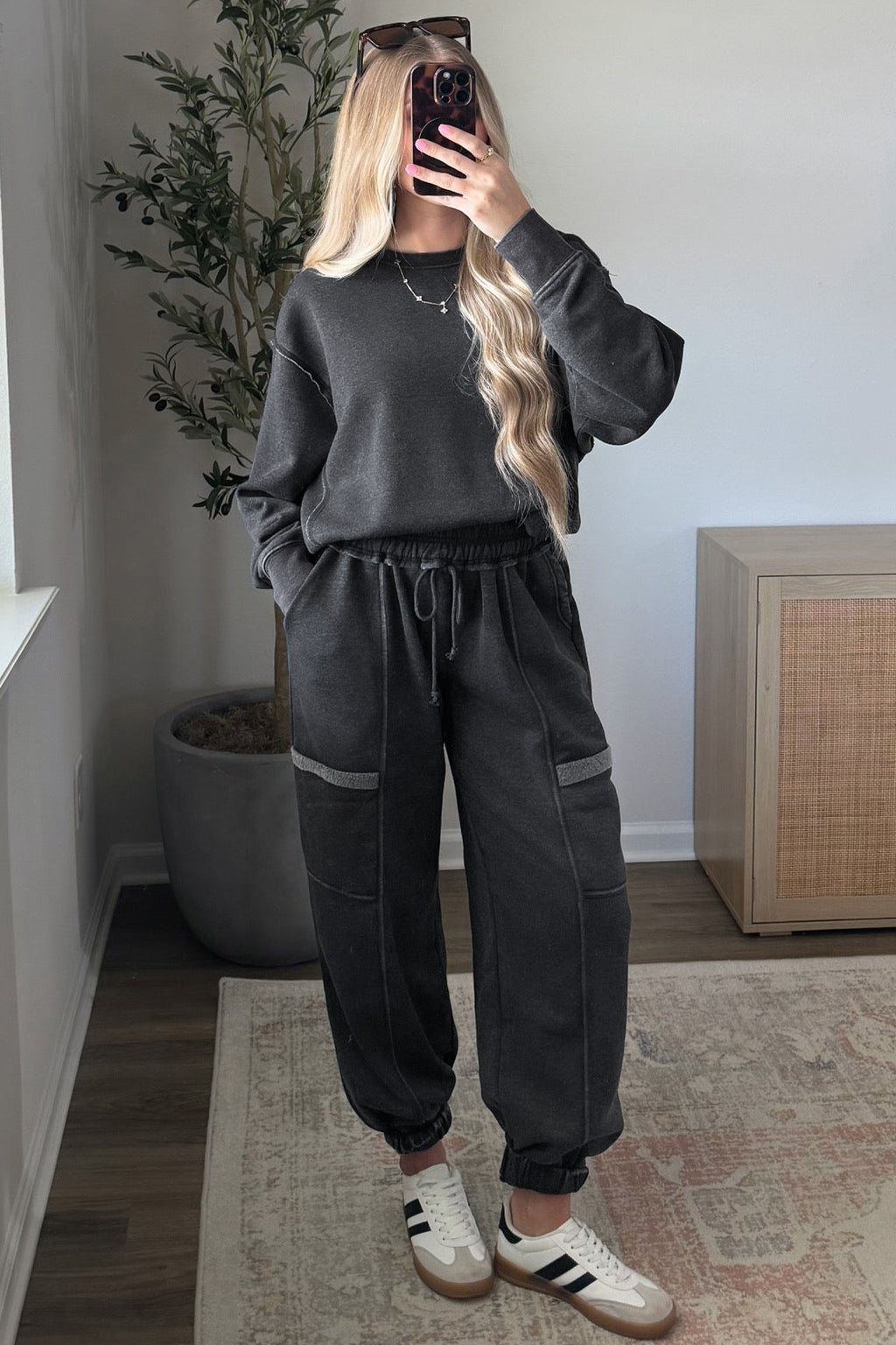 Mila Grace Gray Color-Block Jogger Set