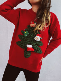 Hazel Blues® |  Christmas Tree Round Neck Long Sleeve Sweater