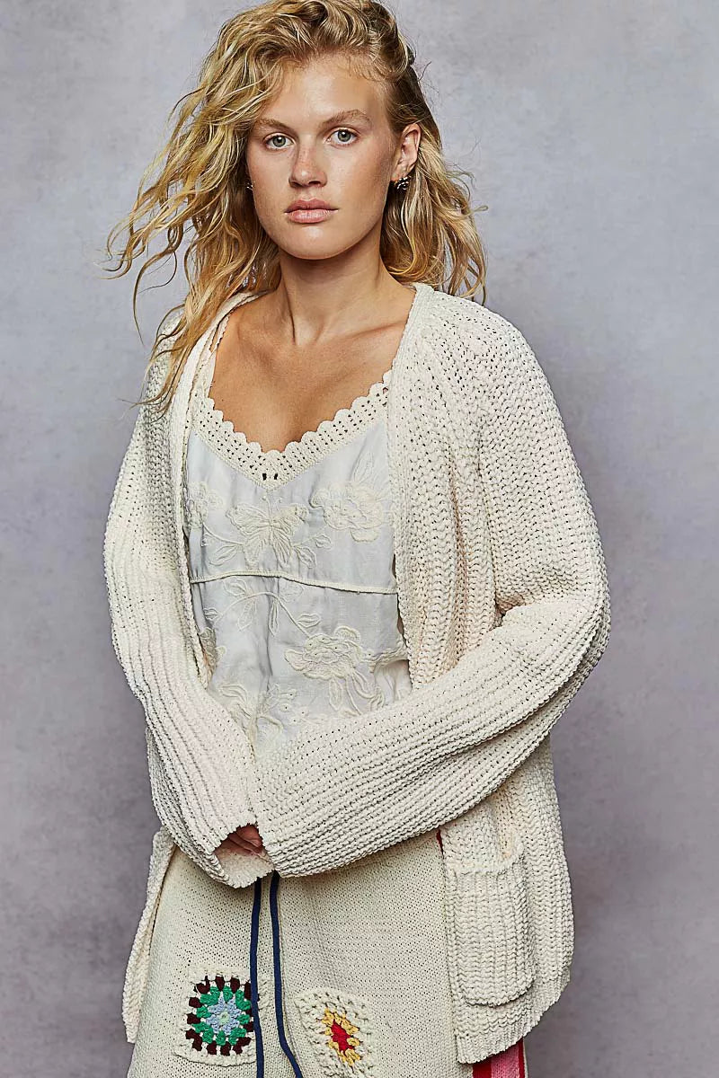 POL Open Front Knit Cardigan with Front Pocket – Hazel Blues®