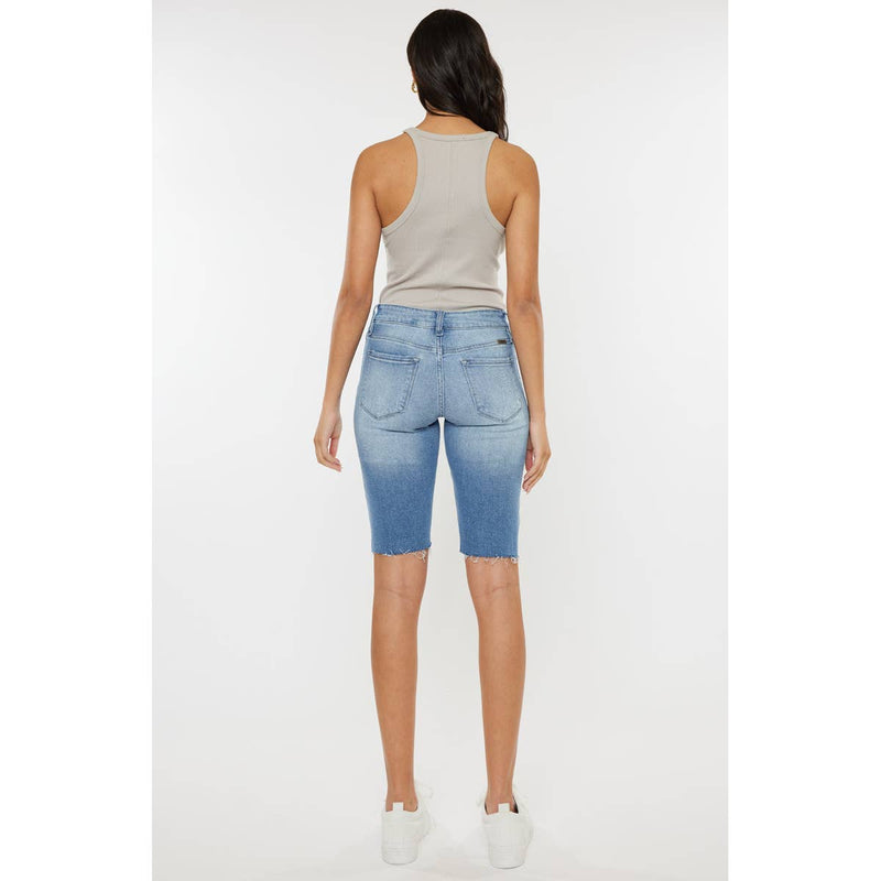 Hazel Blues® |  Kan Can Mid Rise Distressed Bermuda Shorts