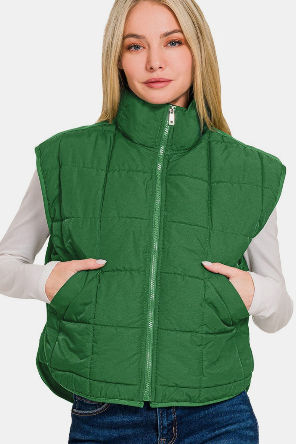 Hazel Blues® |  Zenana Zip Up Cropped Puffer Vest with Pockets