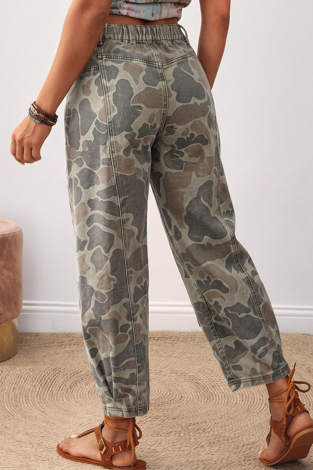Khaki Camo Patchwork Wide-Leg Jeans