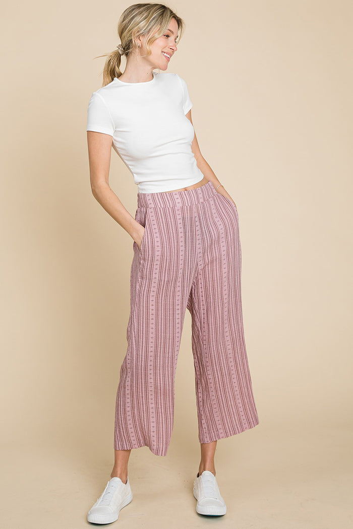 Hazel Blues® |  Cotton Bleu by Nu Lab Striped Elastic Waist Wide Leg Pants