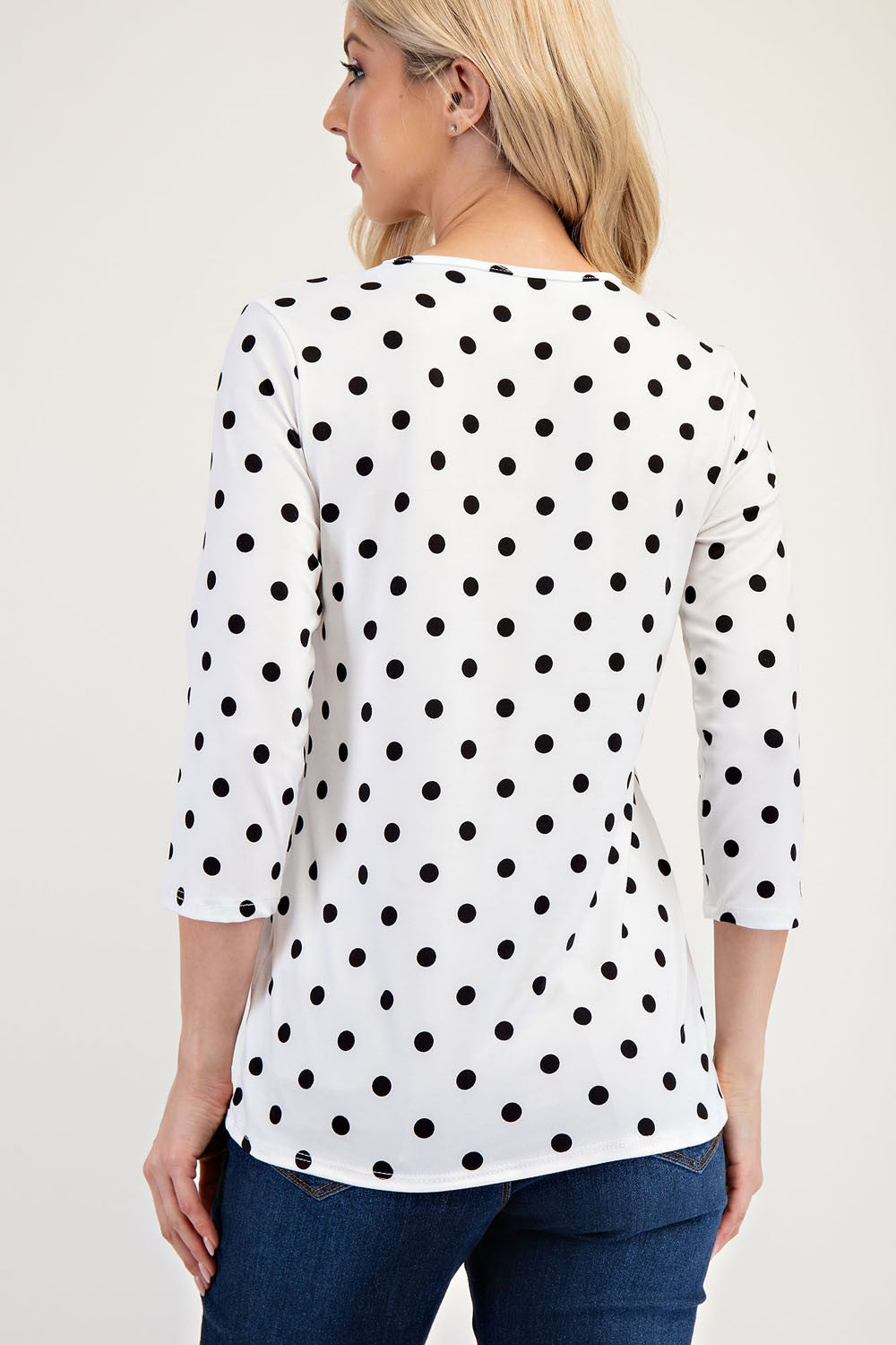 Hazel Blues® |  Celeste Polka Dot Round Neck Three-Quarter Sleeve T-Shirt