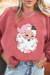 Hazel Blues® |  Strawberry Pink Santa Claus Sparkle Corded Crew Neck Sweatshirt