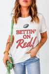 Hazel Blues® |  White Football BETTIN ON Blue Graphic Crewneck T Shirt