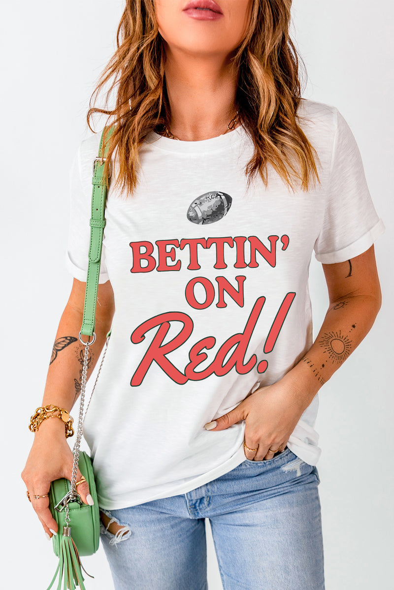 Hazel Blues® |  White Football BETTIN ON Blue Graphic Crewneck T Shirt