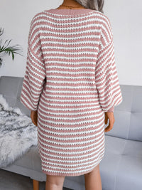 Hazel Blues® |  Striped V-Neck Long Sleeve Mini Sweater Dress