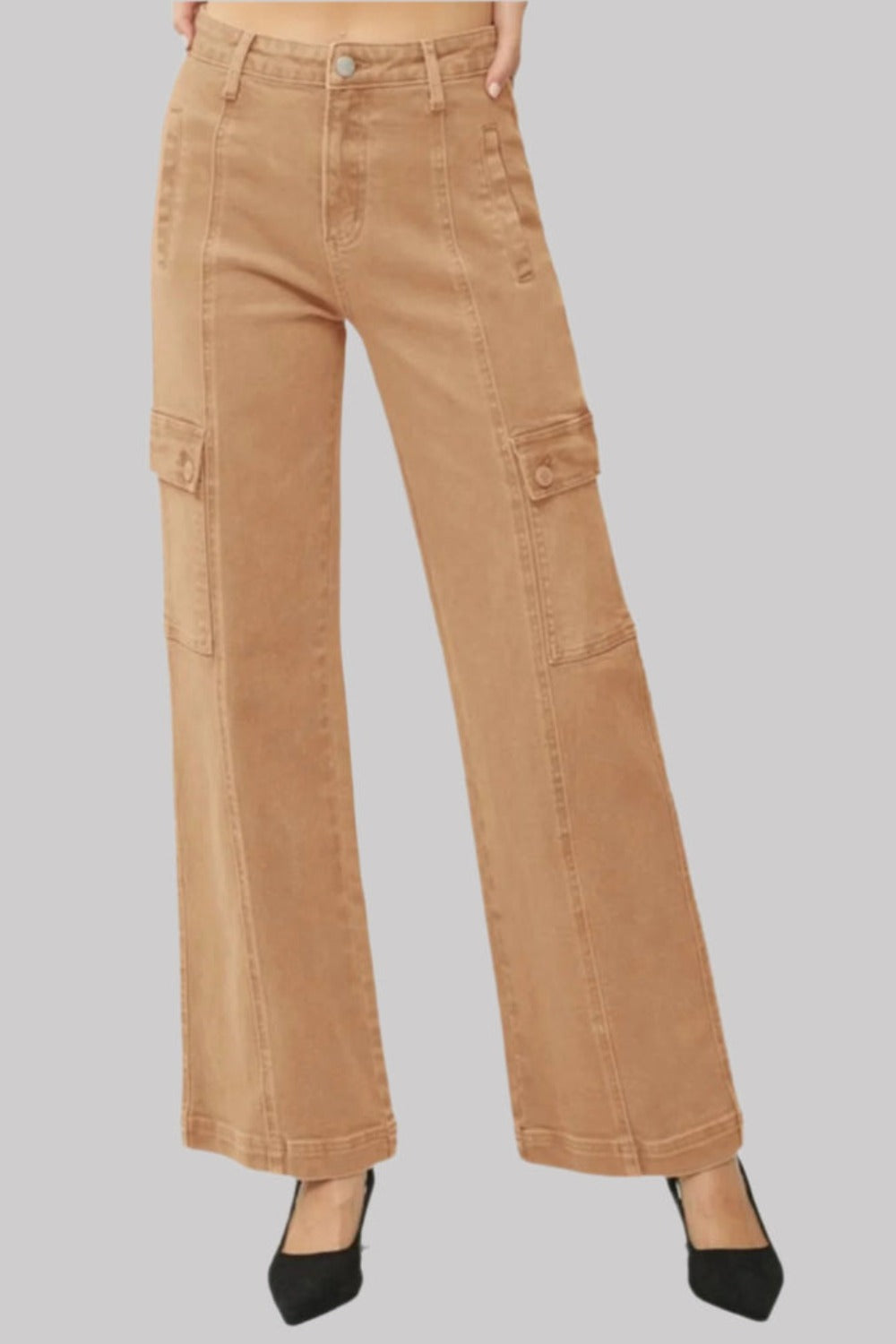 Hazel Blues® |  RISEN High Rise Wide Leg Cargo Jeans