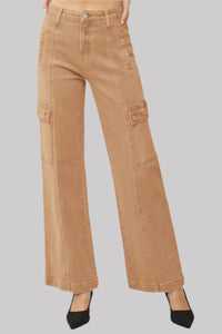 Hazel Blues® |  RISEN High Rise Wide Leg Cargo Jeans