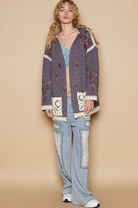 Hazel Blues® |  POL Embroidered Open Front Quilted Jacket with Crochet Pockets