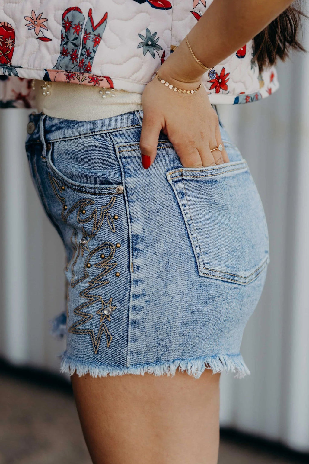 Western Embroidery Stud Denim Shorts Summer Daily Wear | Denim Western Embroidered Shorts