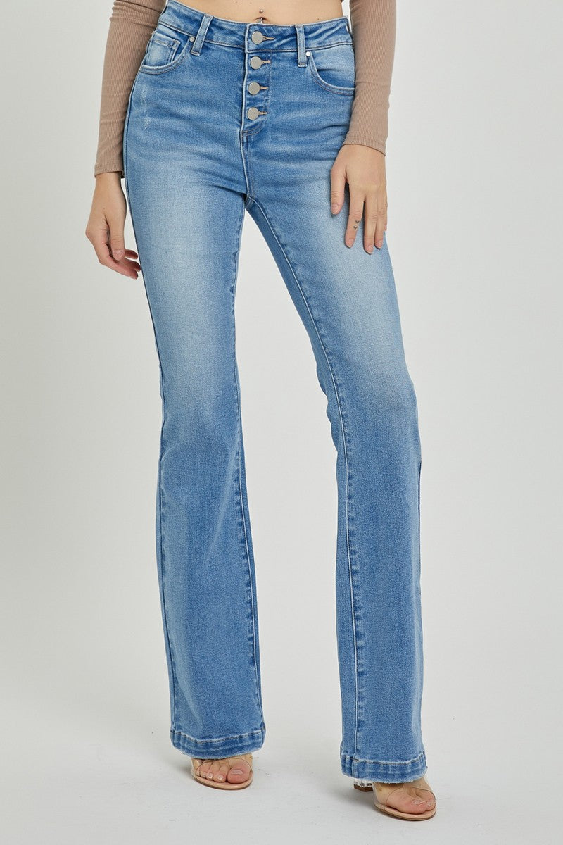 Hazel Blues® |  RISEN High Rise Button Fly Bootcut Jeans