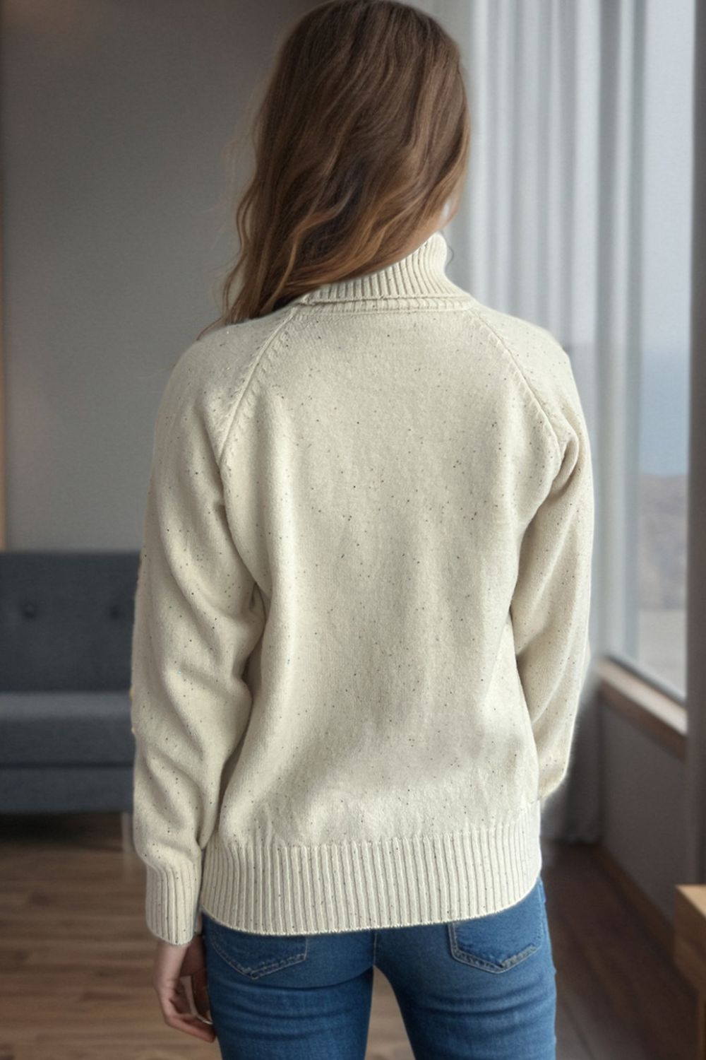 Hazel Blues® |  Ribbed Turtleneck Raglan Sleeve Sweater