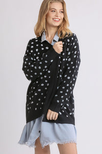 Hazel Blues® |  Umgee Polka Dot Open Front Drop Shoulder Cardigan