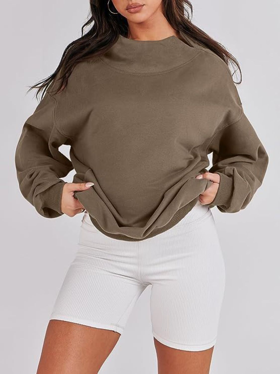 Hazel Blues® |  Mock Neck Drop Shoulder Long Sleeve Sweatshirt