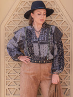 Hazel Blues® | Ruffled Printed Notched Long Sleeve Blouse