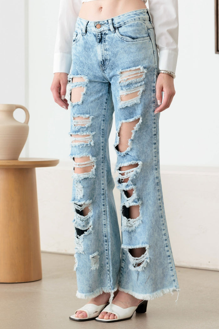 Hazel Blues® |  Litz La Distressed Frayed Hem Flare Jeans