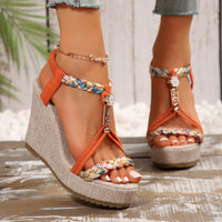 Hazel Blues® |  Braided Strap Wedge Sandals