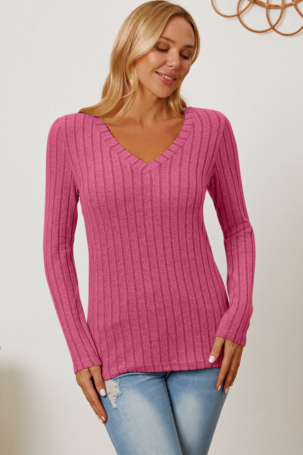 Hazel Blues® |  Basic Bae Ribbed V-Neck Long Sleeve T-Shirt